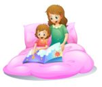 Mom & daughter reading in bed