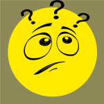 Yellow happy face but looking very confused with ??? marks.