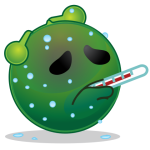 Green face looking sick with thermometer in mouth