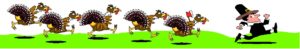 turkeys running after pilgrims