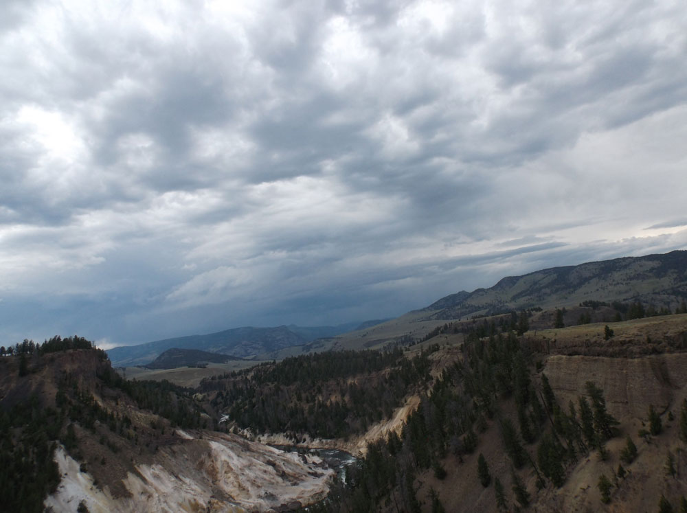 Storms over mountains in Yellowstone National Park.