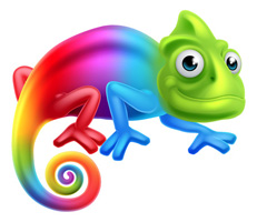 Graphic of a multi-colored chameleon.