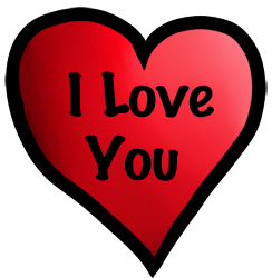 Red Valentine's heart with "I Love You" written in black. Outlined in black.