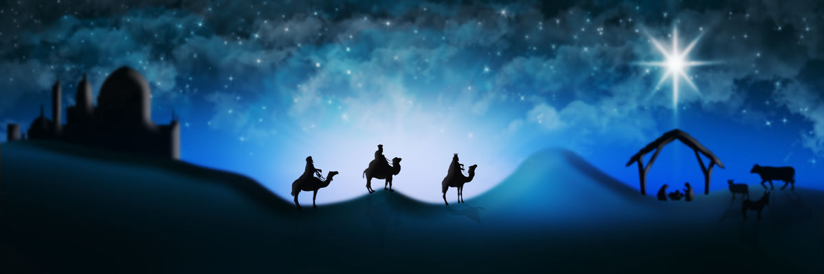 Blue-toned Wise Men on the way to stable.