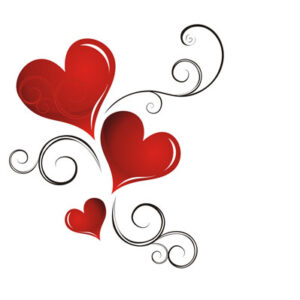 3 red hearts with gray twinings.